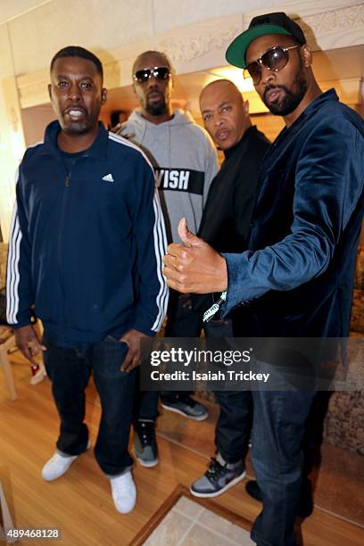 Inspectah Deck, U-God and RZA of The Wu-Tang Clan backstage after their Riot Fest 2015 concert at Downsview Park on September 20, 2015 in Toronto,...