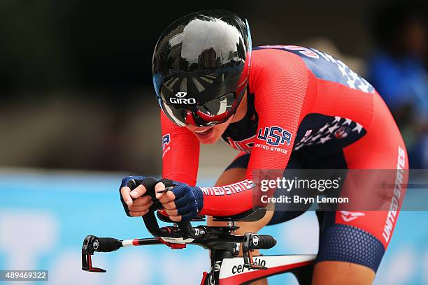 Emma White of the USA in action during the Junior Women's Individual Time Trial on day two of the UCI Road World Championships on September 21, 2015...