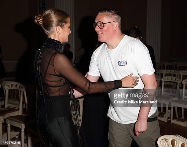 Millie Mackintosh and Giles Deacon attend the Giles show during London Fashion Week Spring/Summer 2016/17 on September 21, 2015 in London, England.