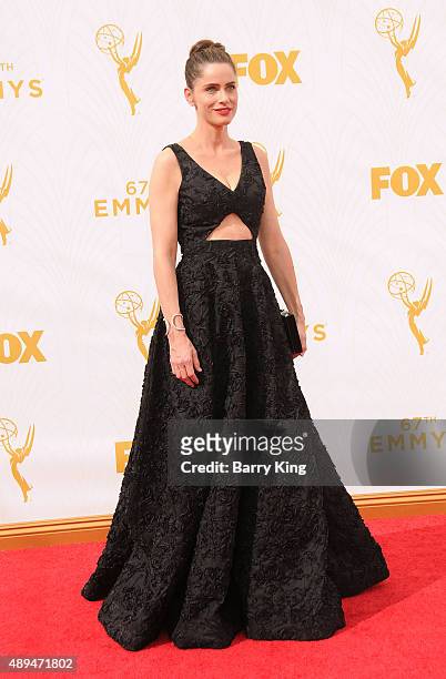 Actress Amanda Peet arrives at the 67th Annual Primetime Emmy Awards at the Microsoft Theater on September 20, 2015 in Los Angeles, California.