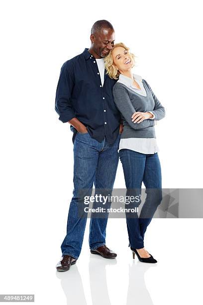 beautiful mature couple standing relaxed on white - couple full length stock pictures, royalty-free photos & images