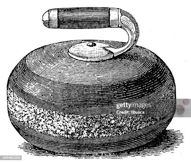 antique illustration of curling stone - curling stone stock illustrations