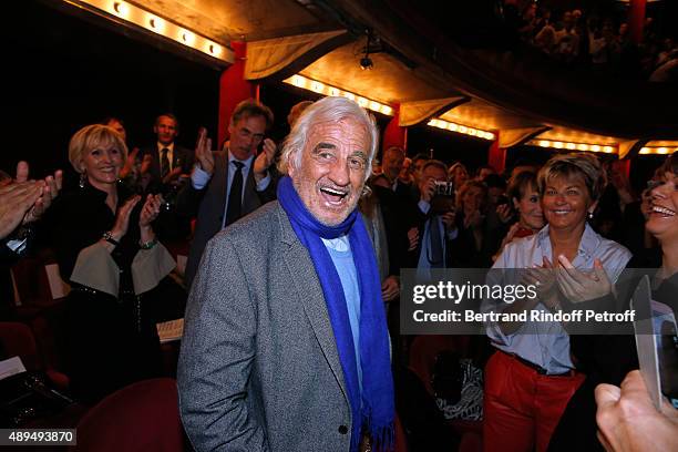 Actor Jean-Paul Belmondo, who receives an Award, President of 'Mimi Foundation' Myriam Ullens de Schooten and guests attend the 'Trophees du...