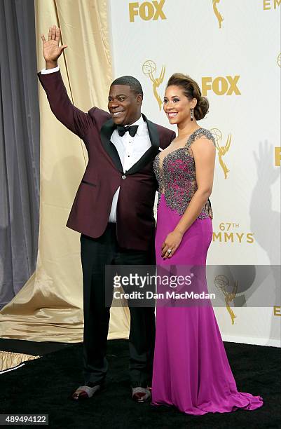 Tracy Morgan and Megan Morgan pose in the photo room at the 67th Annual Primetime Emmy Awards at the Microsoft Theater on September 20, 2015 in Los...
