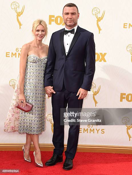 Naomi Watts and Liev Schreiber arrives at the 67th Annual Primetime Emmy Awards at Microsoft Theater on September 20, 2015 in Los Angeles, California.