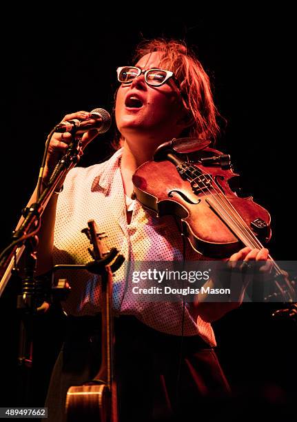 Sara Watkins of "I'm with Her" perform during the FreshGrass Bluegrass Festival 2015 at MASS MoCA in North Adams, Massachusetts, on September 19, 2015