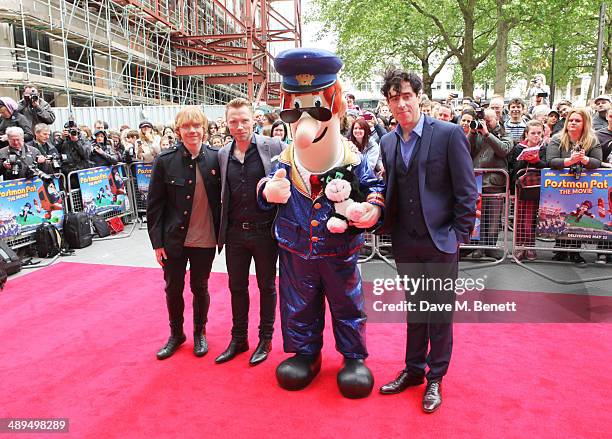 Rupert Grint, Ronan Keating, Postman Pat and Stephen Mangan attend the World Premiere of "Postman Pat" at Odeon West End on May 11, 2014 in London,...