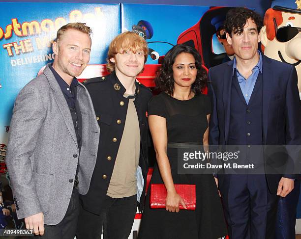 Ronan Keating, Rupert Grint, Parminder Nagra and Stephen Mangan attend the World Premiere of "Postman Pat" at Odeon West End on May 11, 2014 in...