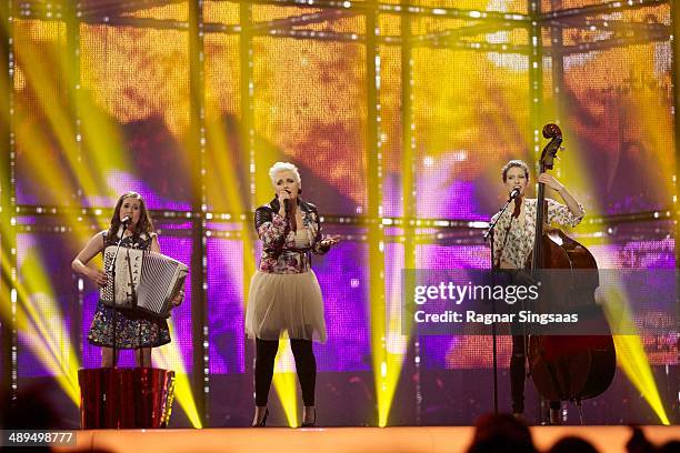 Yvonne Grunwald, Ela Steinmetz and Natalie Ploger of the group Elaiza from Germany perform on stage during the grand final of the Eurovision Song...