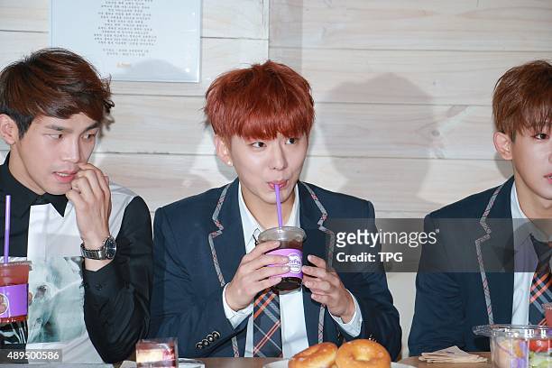 Idol group MONSTA X attend a business activity on 21th September, 2015 in Seoul, South Korea.