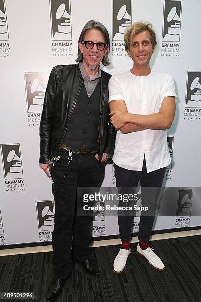 Vice President of the GRAMMY Foundation Scott Goldman and musician Aaron Bruno of AWOLNATION attend The Drop: AWOLNATION at on September 21, 2015 in...