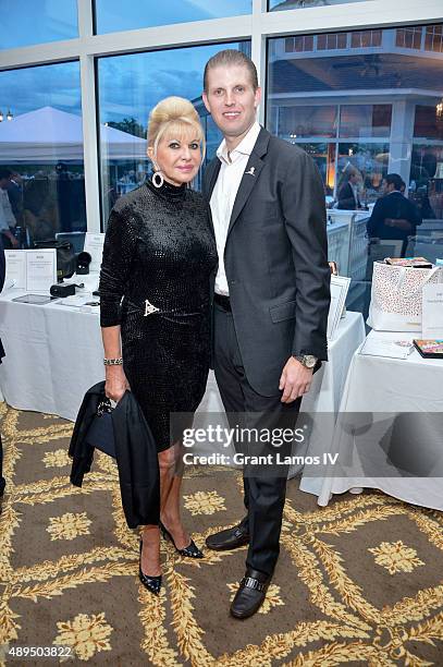 Ivana Trump and Eric Trump attend the 9th Annual Eric Trump Foundation Golf Invitational Auction & Dinner at Trump National Golf Club Westchester on...