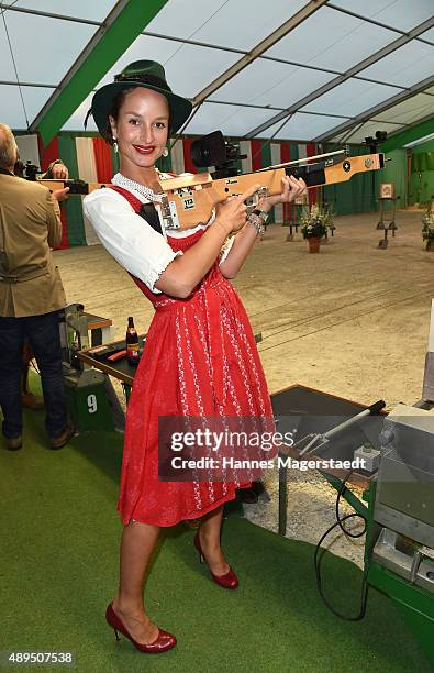 Lara Joy Koerner attends the BMW Armbrustschiessen at Armbrust-Schuetzenfesthalle during the Oktoberfest 2015 at Theresienwiese on September 21, 2015...