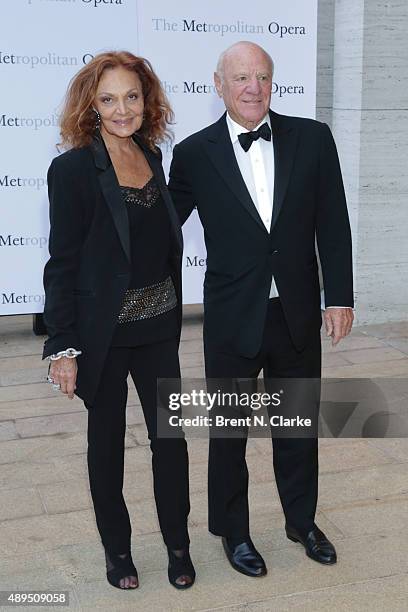 Diane von Furstenberg and Barry Diller arrive for the Metropolitan Opera's 2015-2016 season opening night performance of "Otello" held at The...