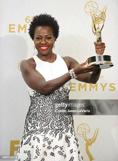 Actress Viola Davis poses in the press room at the 67th annual Primetime Emmy Awards at Microsoft Theater on September 20, 2015 in Los Angeles,...