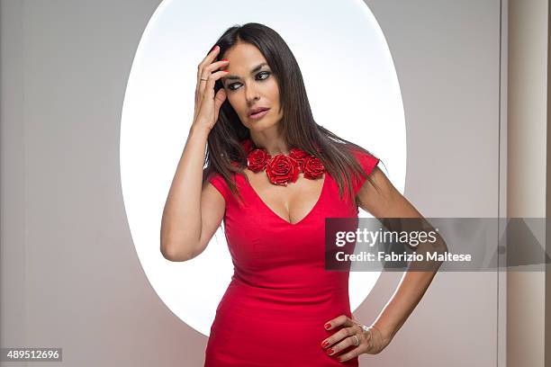 Actress Maria Grazia Cucinotta is photographed for Self Assignment on September 5, 2015 in Venice, Italy.