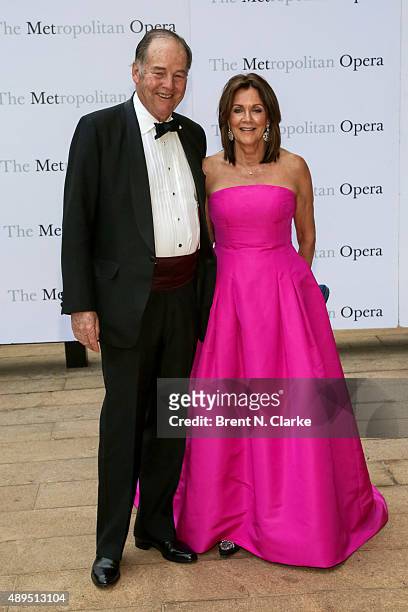 Thomas Kean and President Emeritus of the Metropolitan Opera Guild Susan S. Braddock arrive for the Metropolitan Opera's 2015-2016 season opening...