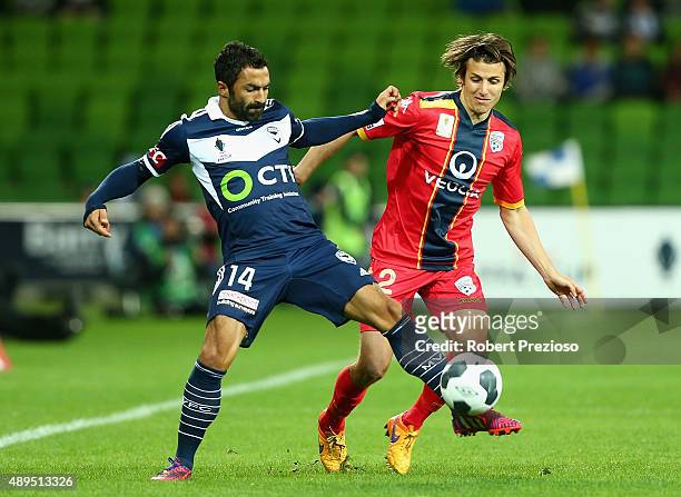 Fahid Ben Khalfallah of Victory controls the ball during the FFA Cup Quarter Final match between the Melbourne Victory and Adelaide United at AAMI...