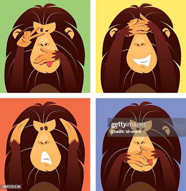 funny monkeys - hear no evil stock illustrations