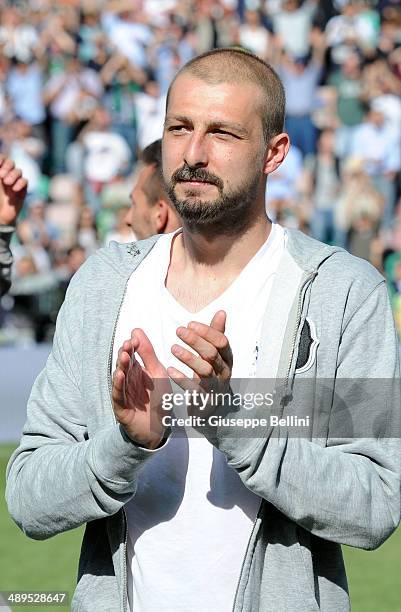 Francesco Acerbi of Sassuolo celebrates the victory after the Serie A match between US Sassuolo Calcio and Genoa CFC at Mapei Stadium on May 11, 2014...