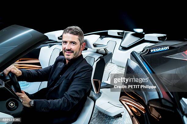 The new model Peugeot Fractal car and Gilles Vidal,Director of Style at Peugeot on august 25, 2015 in France.
