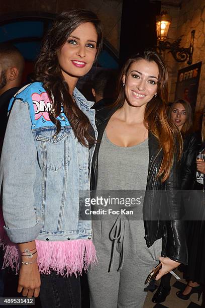 Misses France Malika Menard and Rachel Legrain Trapani attend the 'FIFA 16 Live Event' at the Faust Club on September 21, 2015 in Paris, France.