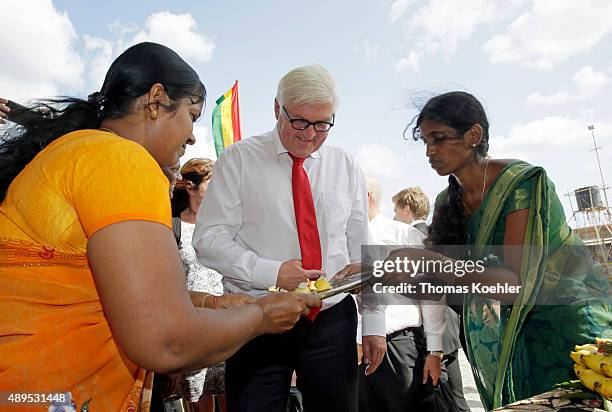 German Foreign Minister Frank-Walter Steinmeier gets a hindi welcome ceremony during the opening ceremony of Sri Lanka German Training Institute...