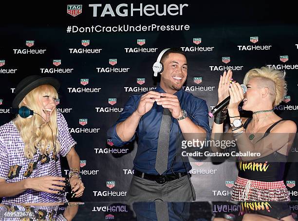 Olivia Nervo Giancarlo Stanton and Miriam Nervo of Nervo attends the Haute Living Miami Cover Launch Event With Tag Heuer - Giancarlo Stanton & Nervo...