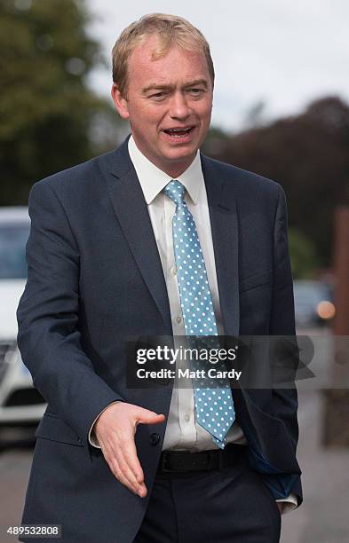 Liberal Democrats leader Tim Farron arrives at the offices of housing charity Shelter on the fourth day of the Liberal Democrats annual conference on...