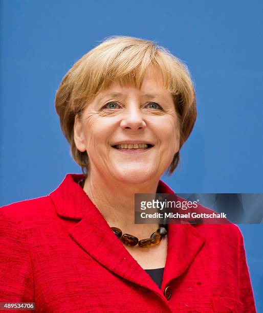 German Chancellor Angela Merkel attends the presenation of 'Die Biographie' of 'The Biography' by biographer Gregor Schoellgen on September 22,...