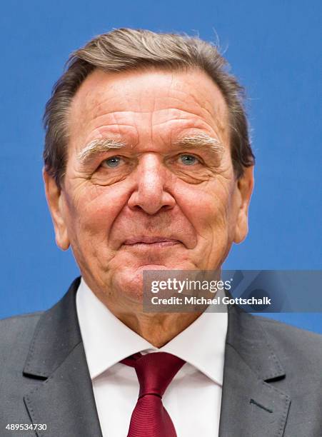 Former German Chancellor Gerhard Schroeder attends the presenation of 'Die Biographie' of 'The Biography' by biographer Gregor Schoellgen on...