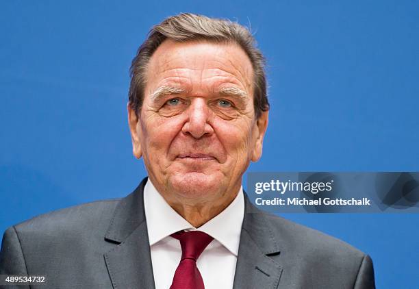 Former German Chancellor Gerhard Schroeder attends the presenation of 'Die Biographie' of 'The Biography' by biographer Gregor Schoellgen on...