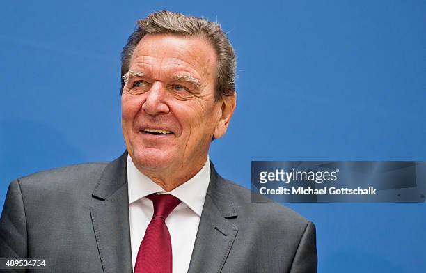 Former German Chancellor Gerhard Schroeder attends the presenation of 'Die Biographie' of 'The Biography' by biographer Gregor Schoellgen on...