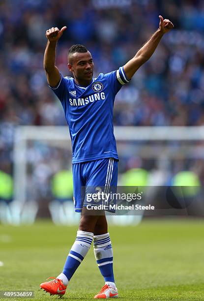 Ashley Cole of Chelsea gives a thumbs up to the fans at the end of the match during the Barclays Premier League match between Cardiff City and...