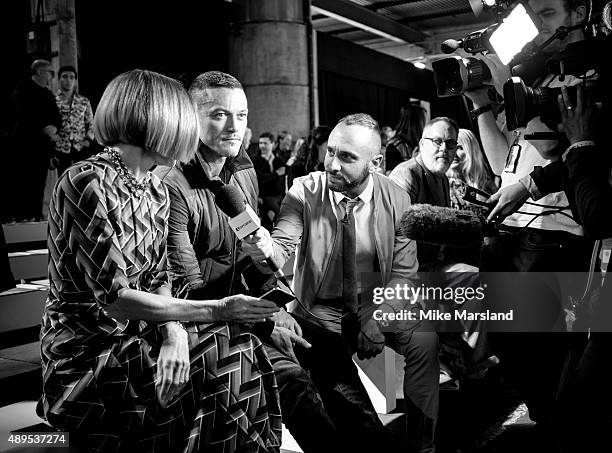 Anna Wintour, Luke Evans and Mark Heyes attend the Hunter show during London Fashion Week Spring/Summer 2016/17 on September 19, 2015 in London,...