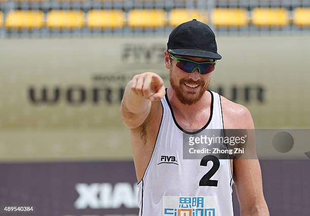 Gorman Grant of Canada reacts after winning the match between Pedlow Sam and OÕGorman Grant of Canada and Bergmann Philipp Arne and Harms Yannick of...