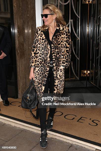 Kate Moss seen leaving Claridges Hotel on September 22, 2015 in London, England.