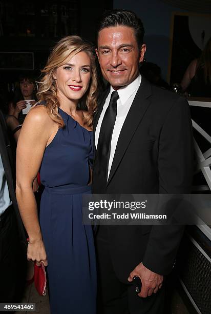 Jessica Lindsey and Fernando Colunga attend the after party for Pantelion Films' "Ladrones" Los Angeles Premiere at the Warwick on September 21, 2015...