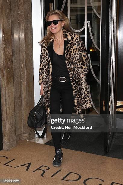 Kate Moss seen leaving Claridges Hotel on September 22, 2015 in London, England.