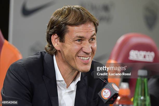 Coach of AS Roma Rudi Garcia attends a press confererence on September 22, 2015 in Rome, Italy.