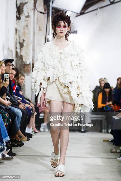 Model walks the runway at the Marques'Almeida show during London Fashion Week Spring/Summer 2016 on September 22, 2015 in London, England.