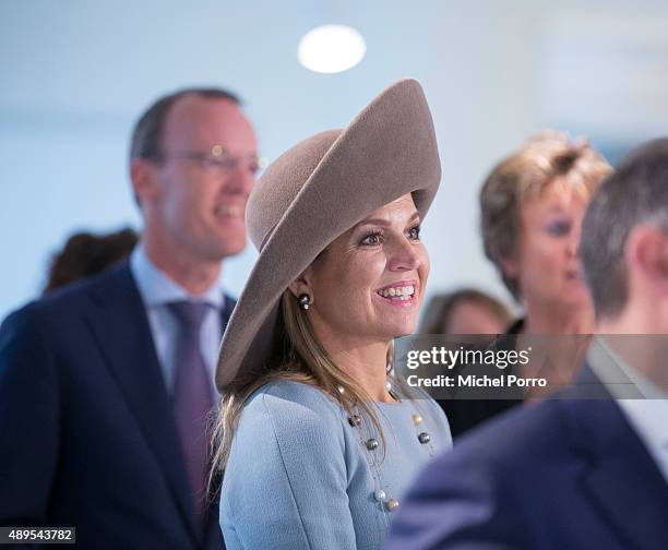 Queen Maxima of The Netherlands opens the new visitor center of the Netherlands Bank on September 22, 2015 in Amsterdam, Netherlands