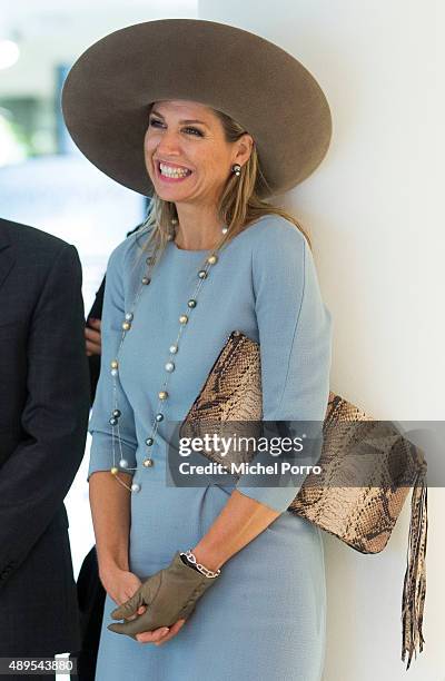 Queen Maxima of The Netherlands opens the new visitor center of the Netherlands Bank on September 22, 2015 in Amsterdam, Netherlands