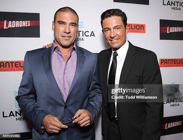 Euardo Yanez and Fernando Colunga attend the Pantelion Films' "Ladrones" Los Angeles Premiere at the Archlight Theater on September 21, 2015 in Los...