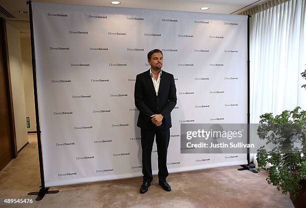 Actor Leonardo DiCaprio poses for a photo following a Divest-Invest new conference on September 22, 2015 in New York City. Leonardo DiCaprio joined...