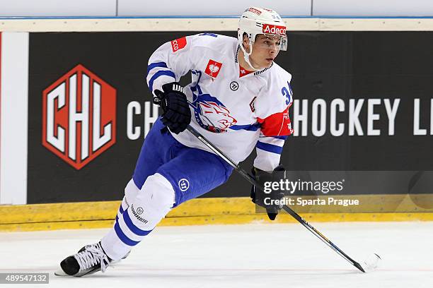 Auston Matthews of the ZSC Lions Zurich skates during the Champions Hockey League round of thirty-two game between Sparta Prague and ZSC Lions Zurich...