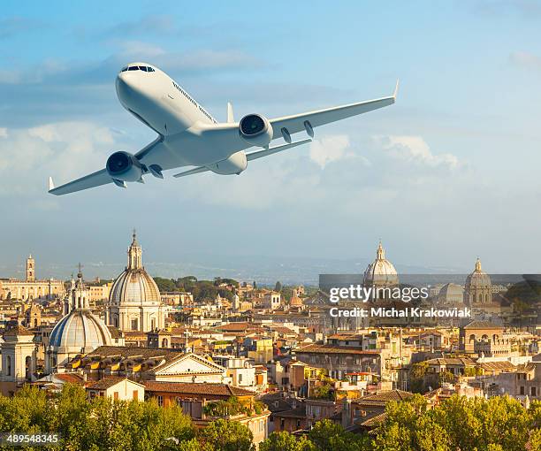 airplane over rome - aircraft taking off stock pictures, royalty-free photos & images