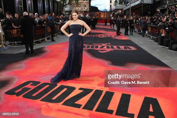 Elizabeth Olsen attends the European premiere of "Godzilla" at Odeon Leicester Square on May 11, 2014 in London, England.