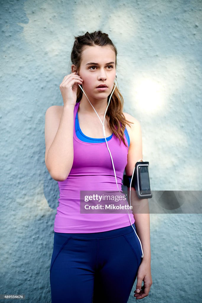 Getting focused before her run