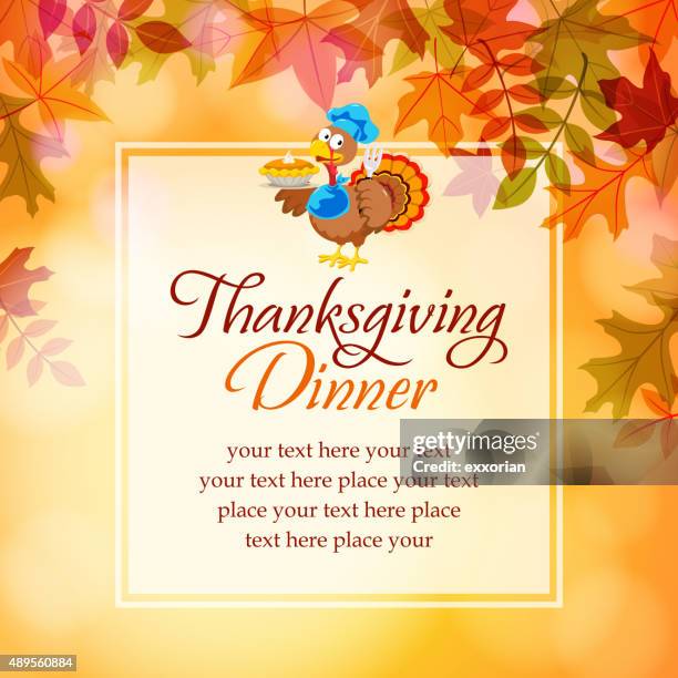 turkey and pumpkins pie notice - red maple tree stock illustrations